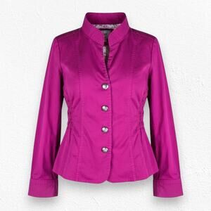 90s Vintage Magenta Pink Ruched Mandarin Collar Blazer Jacket Size Medium